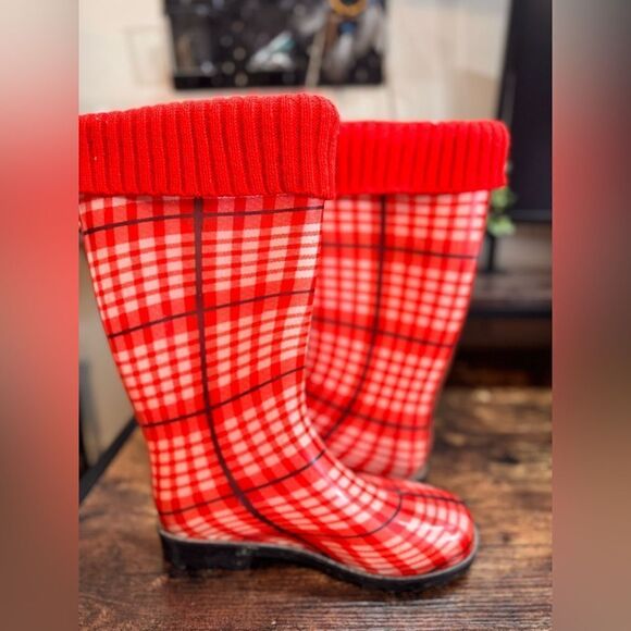 The Ohio State University OSU Buckeyes Red Plaid Rainboots size S (7/8) - Picture 8 of 11